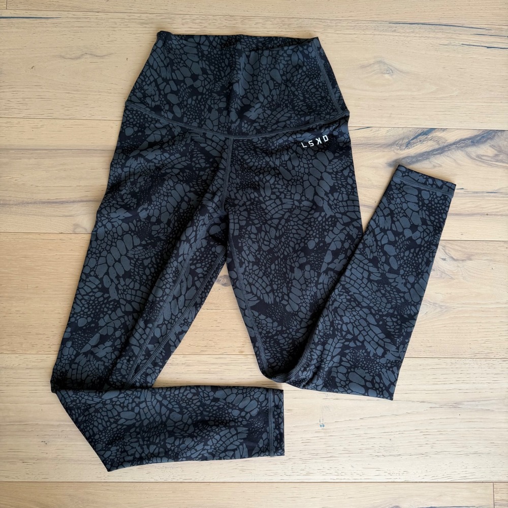 LSKD High Waisted Leggings Grey Black Abstract Print Training Tights Small